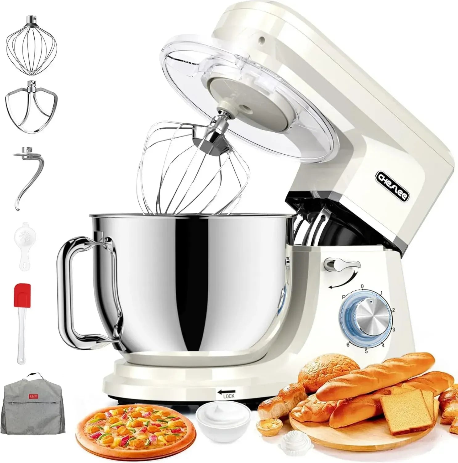 Robot Pâtissier Professionnel 2000W, 7.2L, Silencieux, Multifonction, avec Accessoires Complets