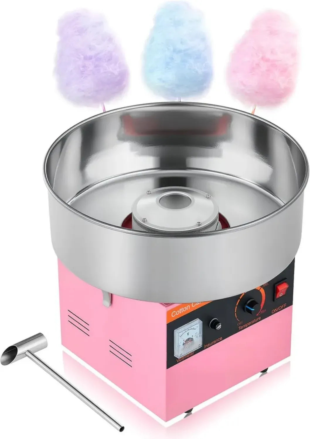 VEVOR Machine à Barbe à Papa Électrique 1000W avec Bol en Acier Inoxydable de 38 cm, Idéale pour Fêtes et Anniversaires, Couleur Rose