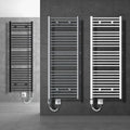 Radiateur Électrique de Salle de Bain ECD Germany 1200W, Design Courbé, 400x1500 mm, Blanc, Sèche-Serviettes avec Raccords Latéraux