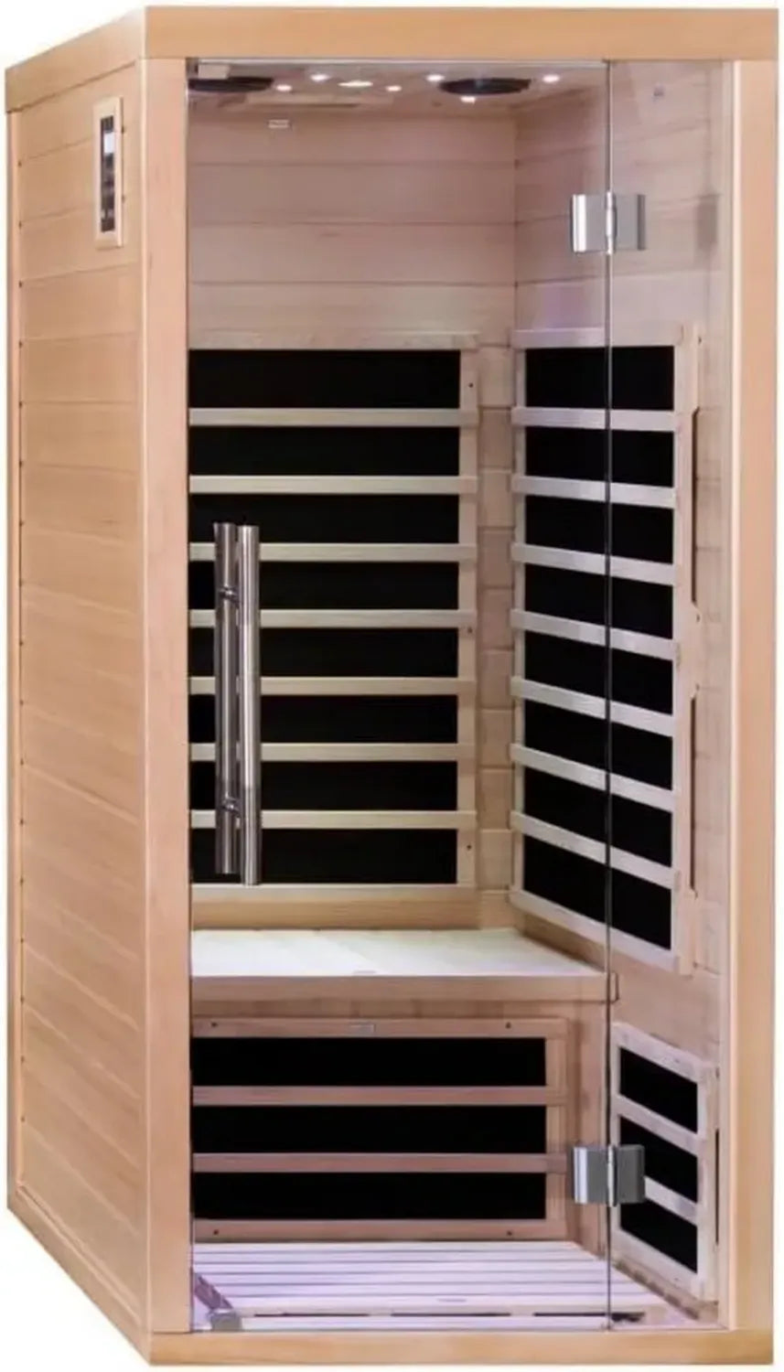 Cabine Sauna Infrarouge 1 Place en Bois de Hemlock avec Chromothérapie et Bluetooth