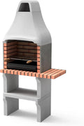 MOVELAR - Barbecue en béton réfractaire New Iberia Plus, bois et charbon, support latéral, gris/orange 95x47x190cm