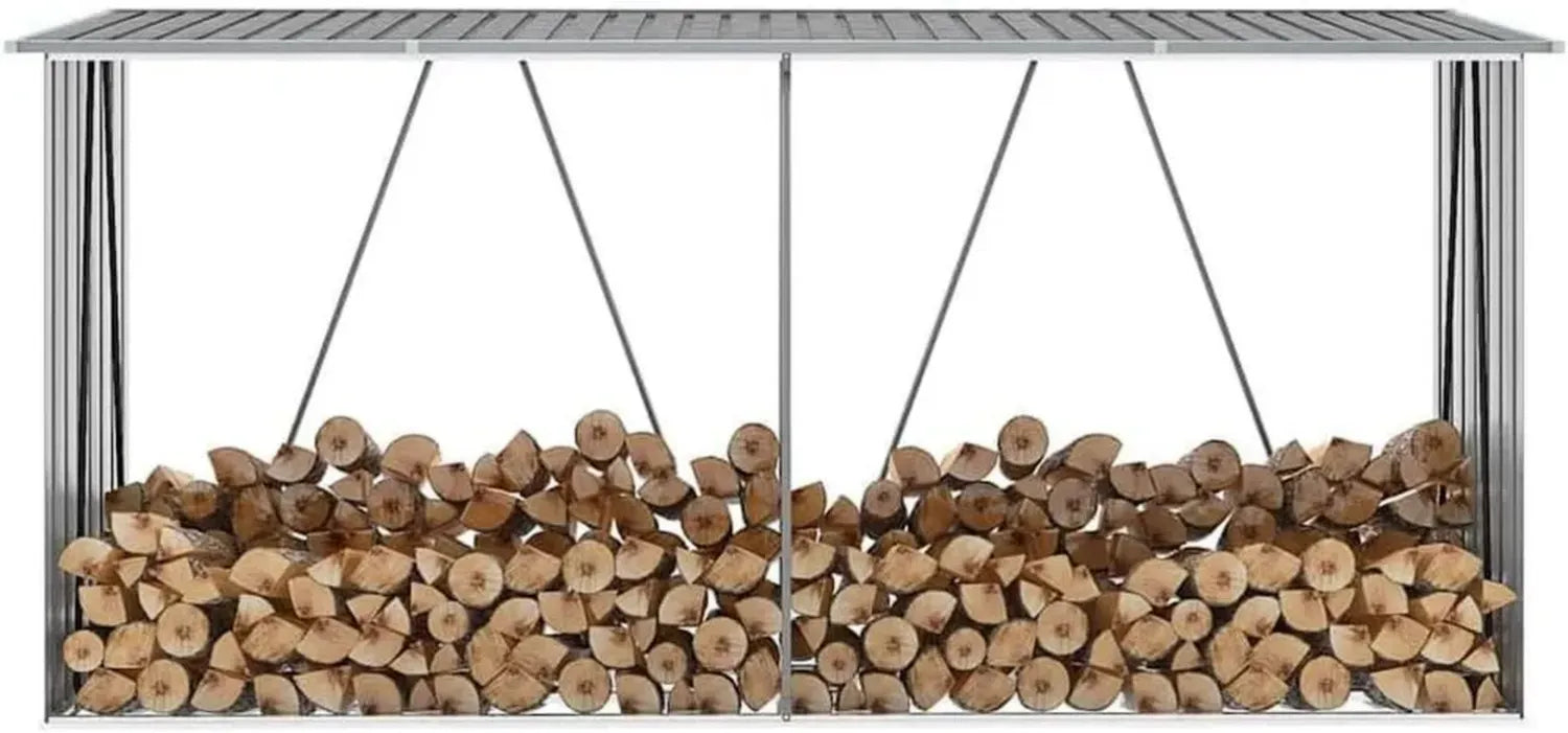 Abri de Rangement Bois en Acier Galvanisé Gris 330x84x152 cm