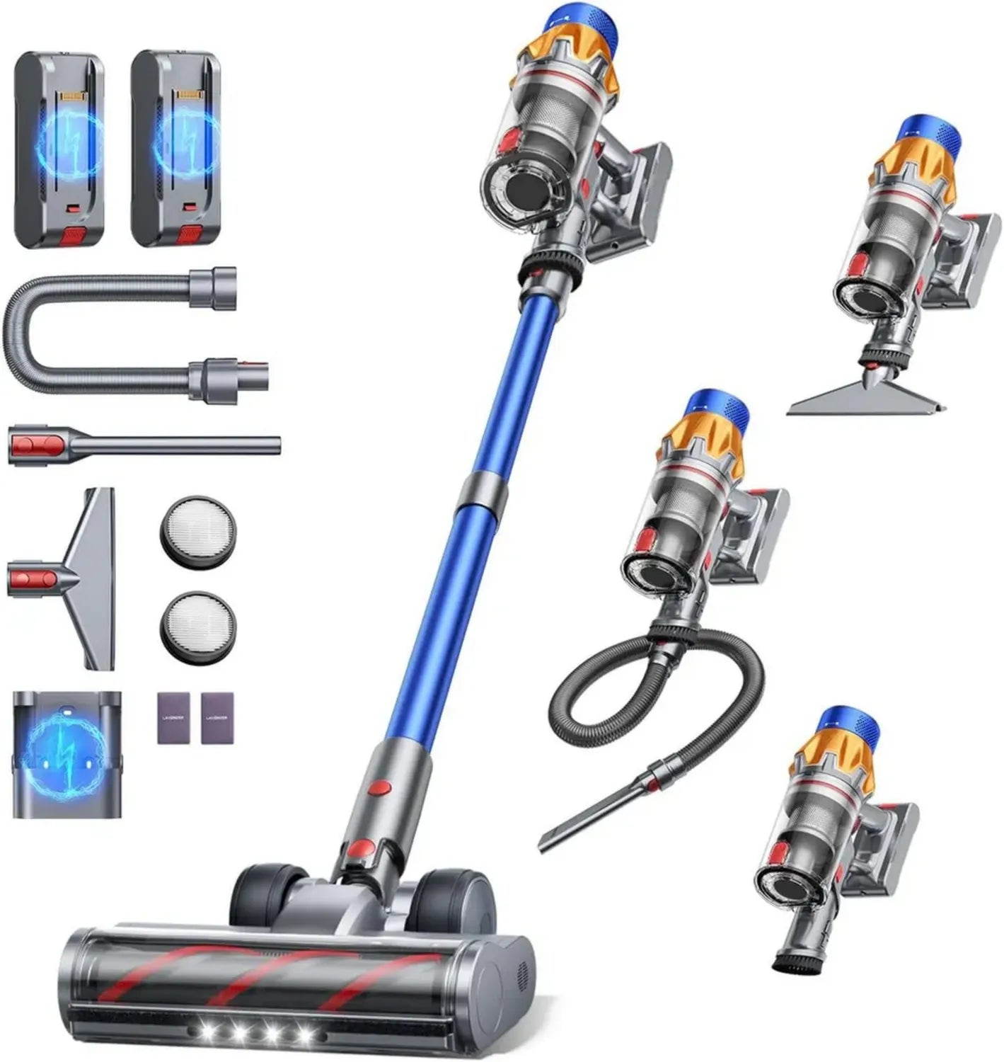 Aspirateur Balai sans Fil Fieety avec Double Batteries, Puissance 50kPa et Mode Automatique, Accessoires Multiples pour Sols, Tapis et Voiture