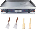 Gril Électrique Professionnel Inox 2/3 Plat 1/3 Rainuré 73x47cm avec Double Prises
