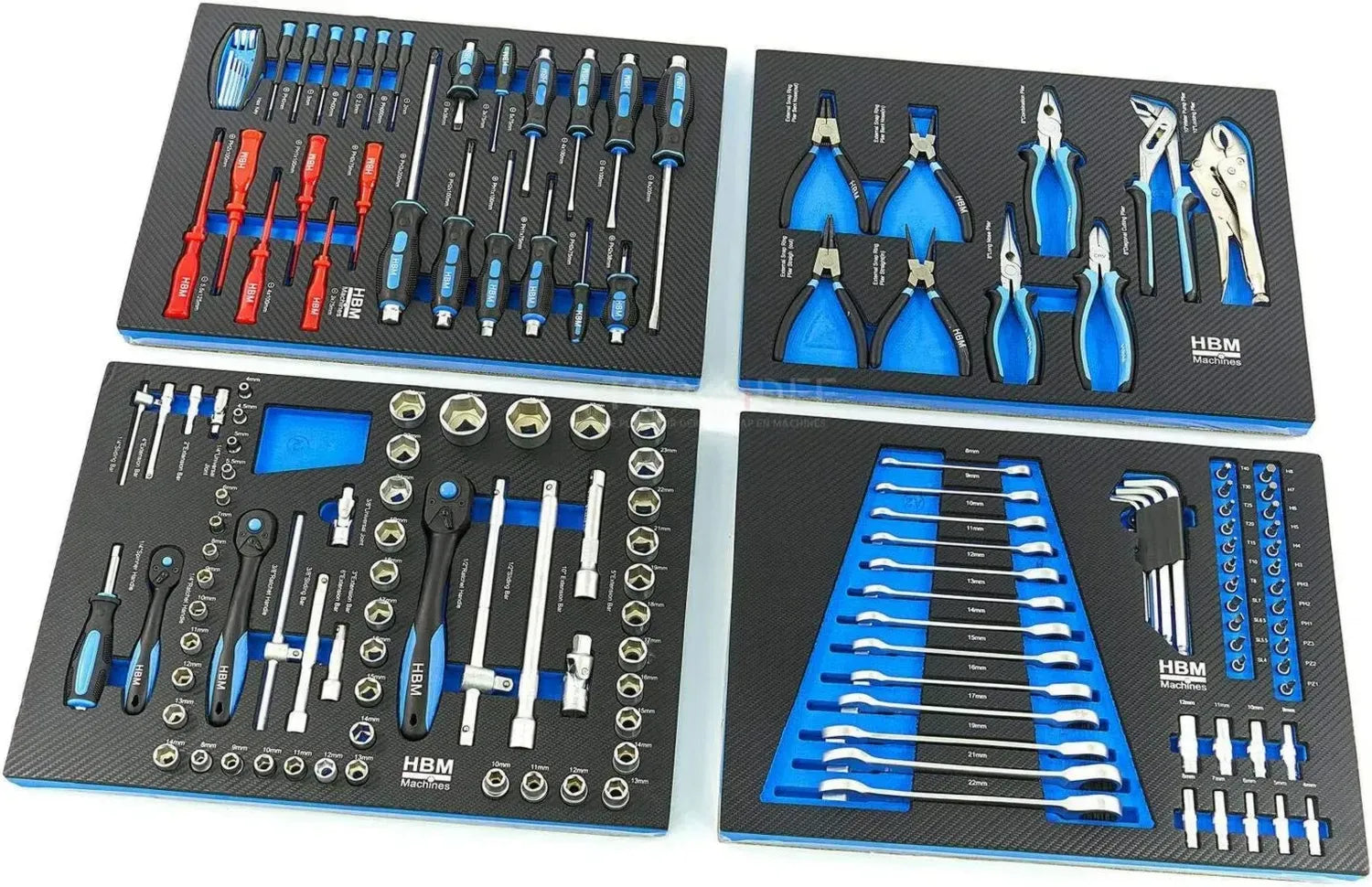 Ensemble de Outils Professionnels HBM 154 Pièces pour Servante - Bleu
