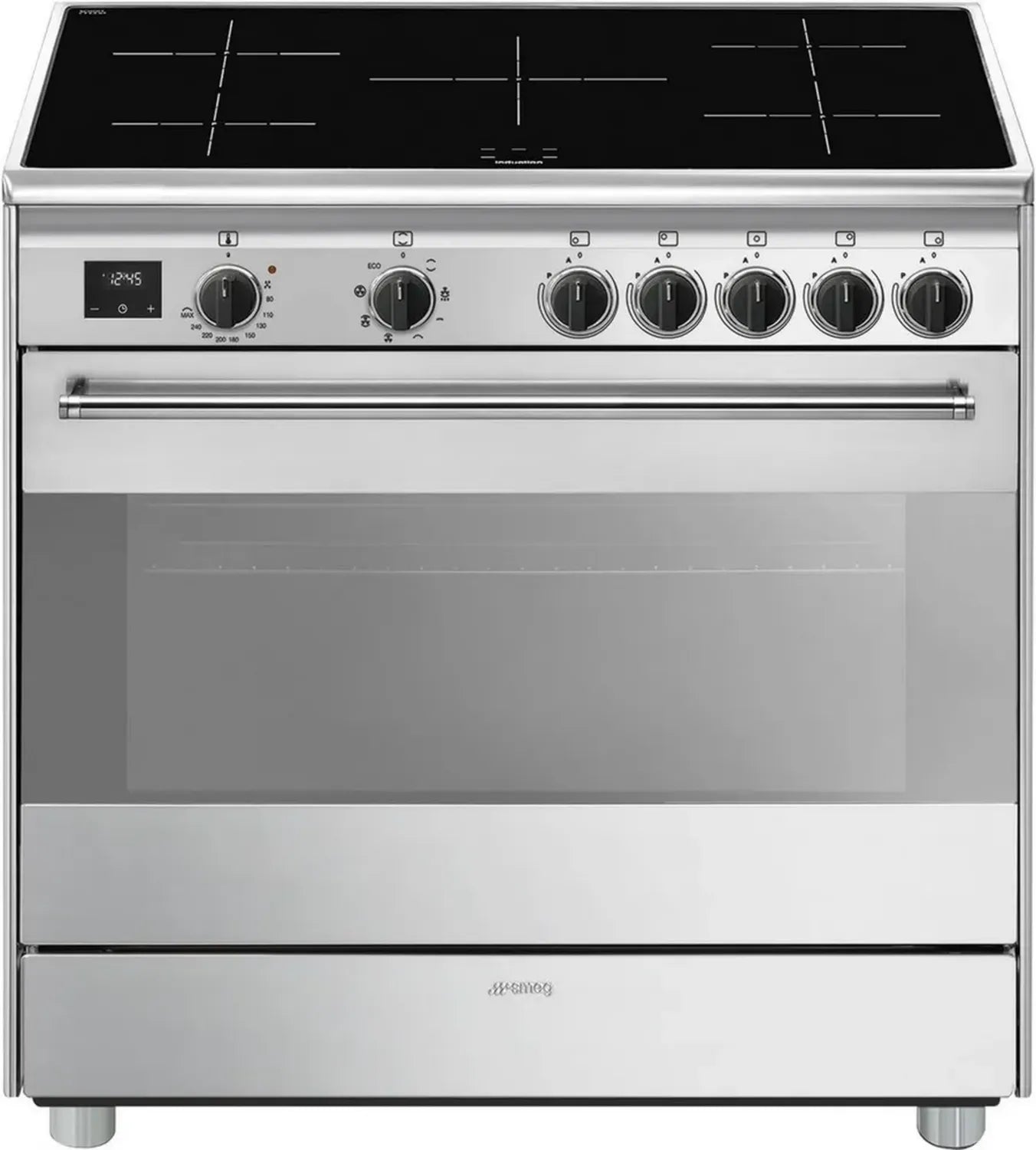 Table de Cuisson à Induction Smeg 5 Feux, 90x60 cm, Four Électrique Multifonction, Nettoyage Vapeur, Acier Inoxydable, Classe A