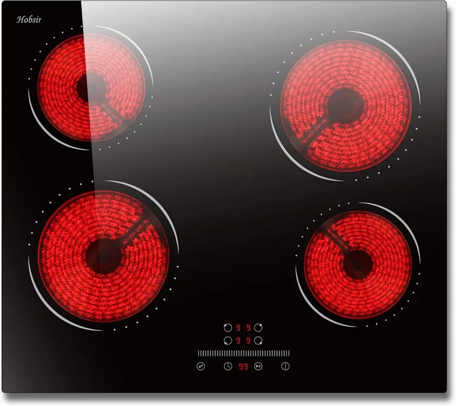 Plaque Vitrocéramique Hobsir 4 Zones, Commande Tactile, Encastrable 60cm, 9 Niveaux, 6000W, 220V