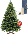 Arbre de Noël Artificiel 180cm, LED Integrées & Sac, Base en Bois, 1112 Branches PVC/PE, Montage Facile