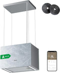 Hotte Îlot Ciarra 700 m³/h - A+++ - 3 Vitesses avec Boost - Contrôle Tactile et Wi-Fi - Verre Marbré - 48 cm