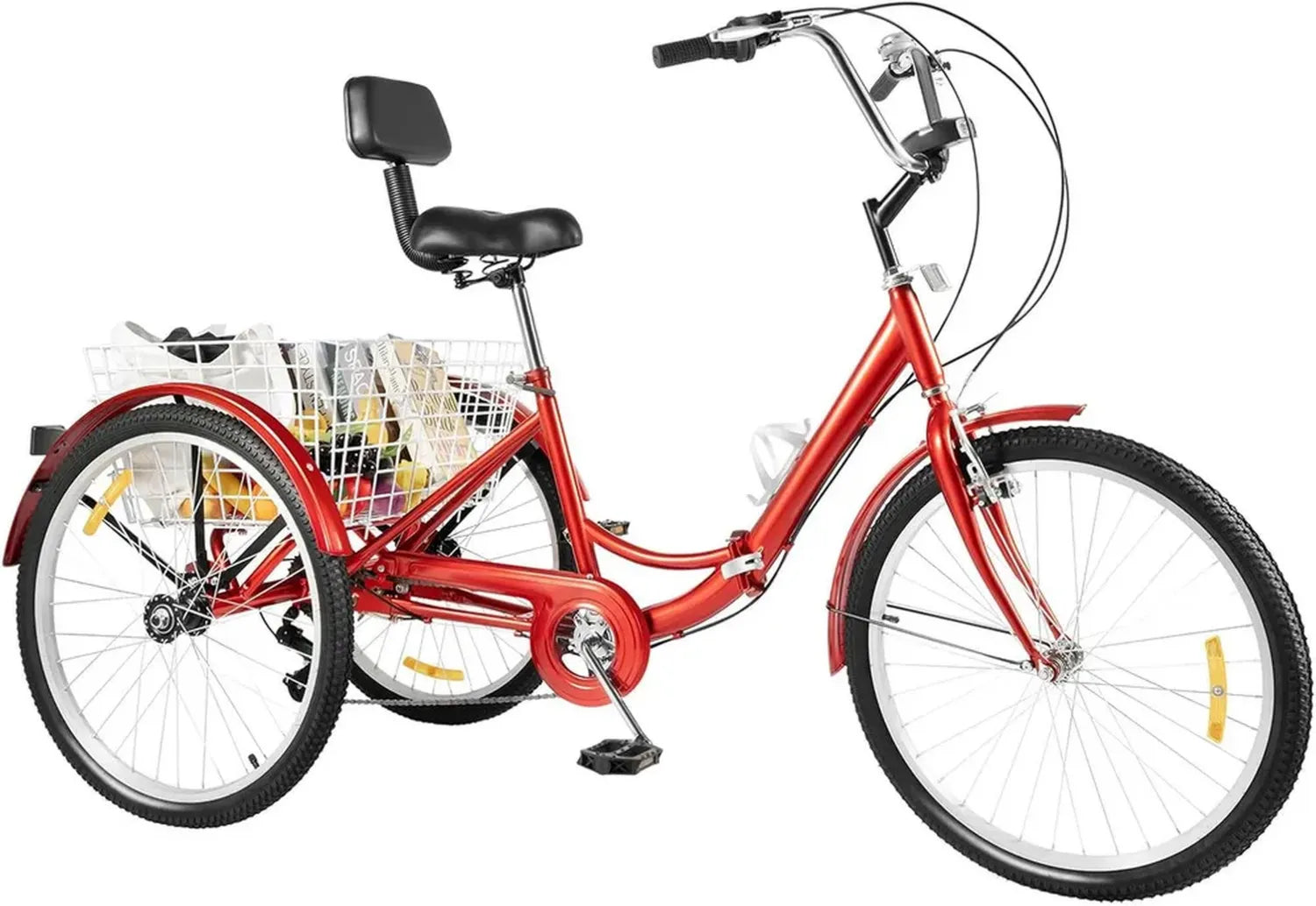 Tricycle adulte 24 pouces 7 vitesses, pliable avec lumière, porte-gobelet et panier