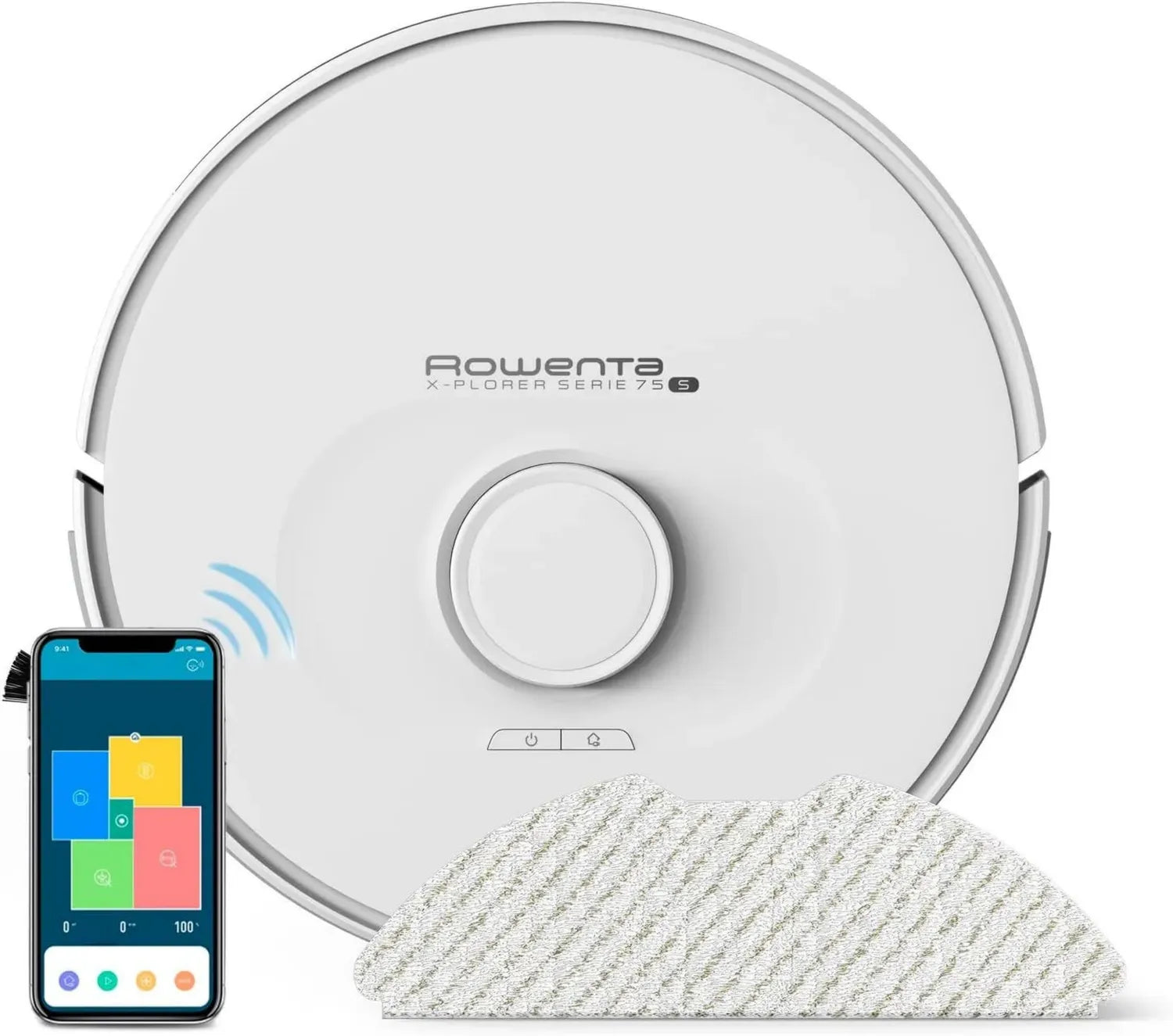 Aspirateur Robot Rowenta 4-en-1 avec Lavage Électronique, Navigation Précise, Réglages Personnalisés, Série X-Plorer 75 S, Blanc