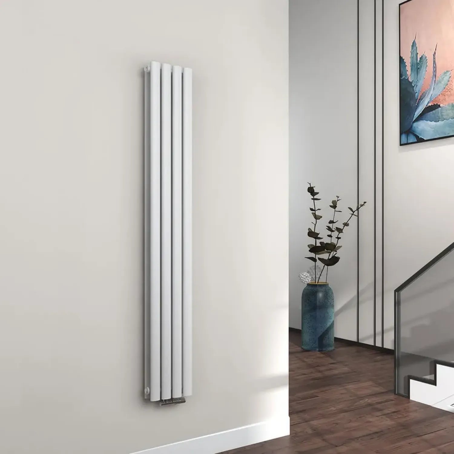 Radiateur Vertical Moderne EMKE 160x24cm, Double Couche, Chauffage à Eau Chaude, Blanc