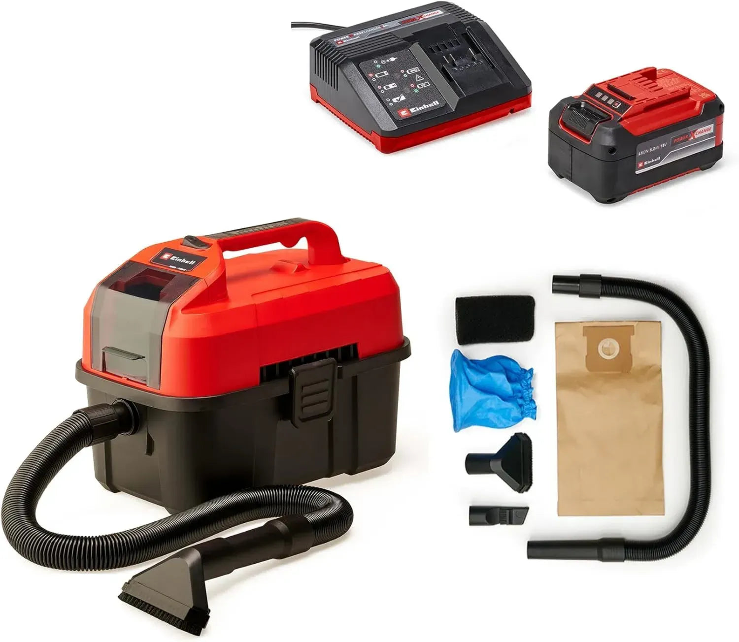 Aspirateur sans fil Einhell TE-VC 18/10 Li-Solo - Eau et poussière avec accessoires et batterie 5,2Ah