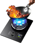 Cuisinière à Gaz Autonome 5,2 KW, 9 Zones, Minuterie 99 Min, Support en Fonte, Verre Trempé Noir, Sécurité Anti-Flamme