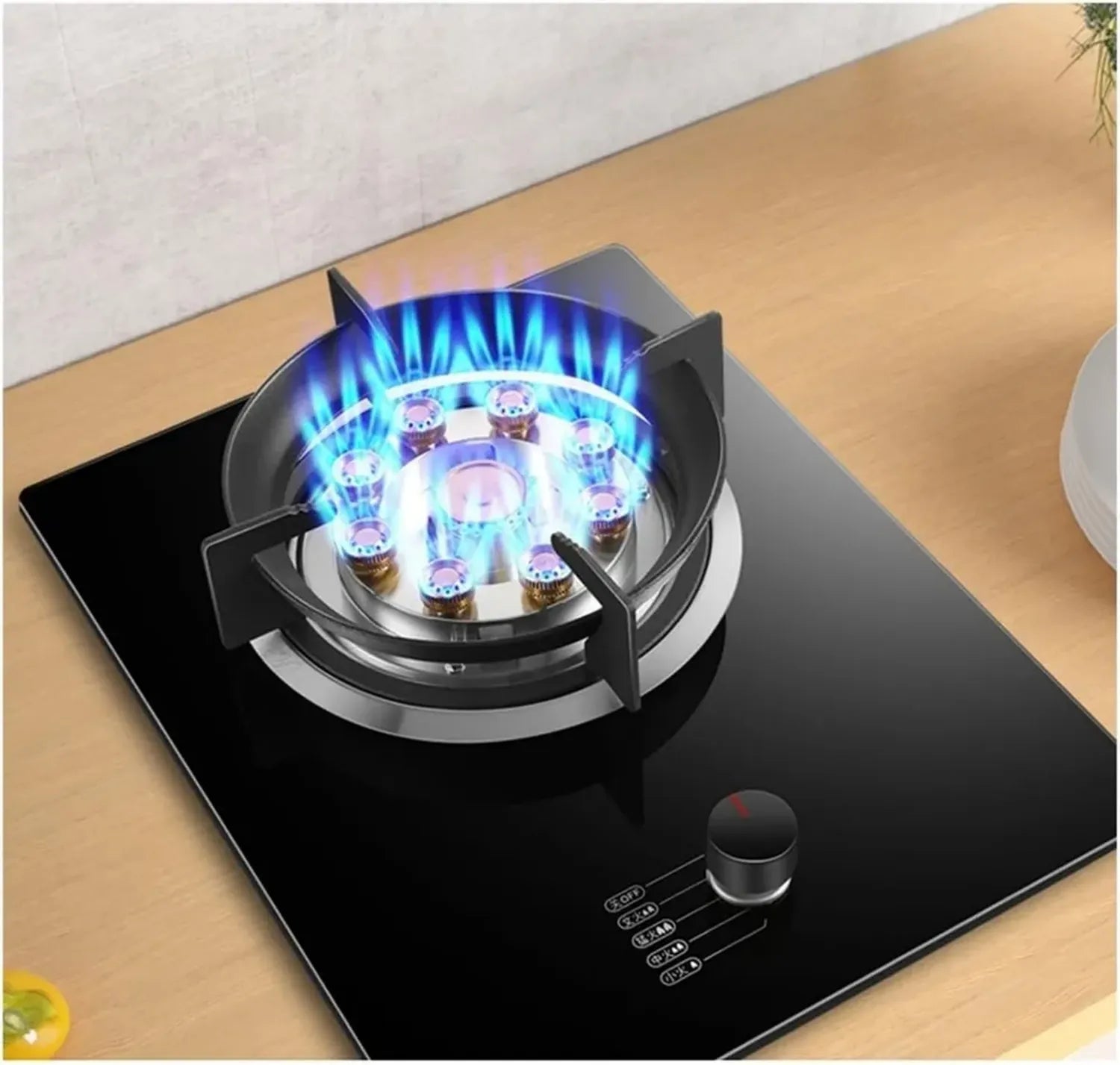 Réchaud à Gaz Portable 33 cm, 9 Brûleurs 7,0 KW, Support en Fonte et Verre Trempé, Sécurité Anti-Flammes, Idéal pour Cuisine Maison (LPG)