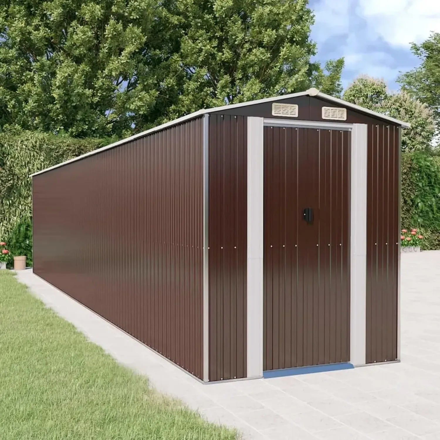 Abri de jardin en acier galvanisé marron foncé 192x938x223 cm