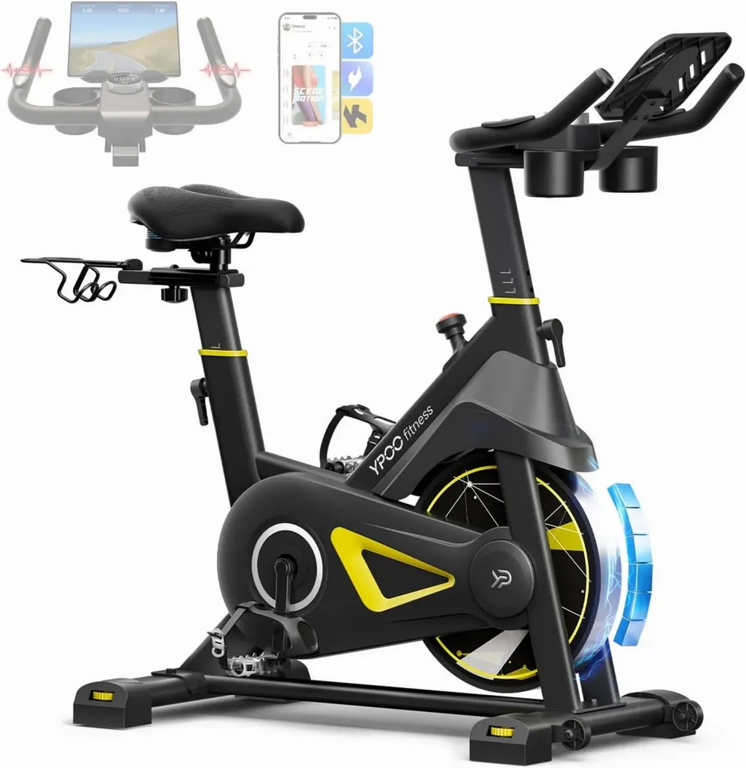 Vélo d'Intérieur YPOO Ultra-Silencieux avec Résistance Magnétique, Écran LED et Application Interactif, Siège Ergonomique, Charge Jusqu'à 160KG