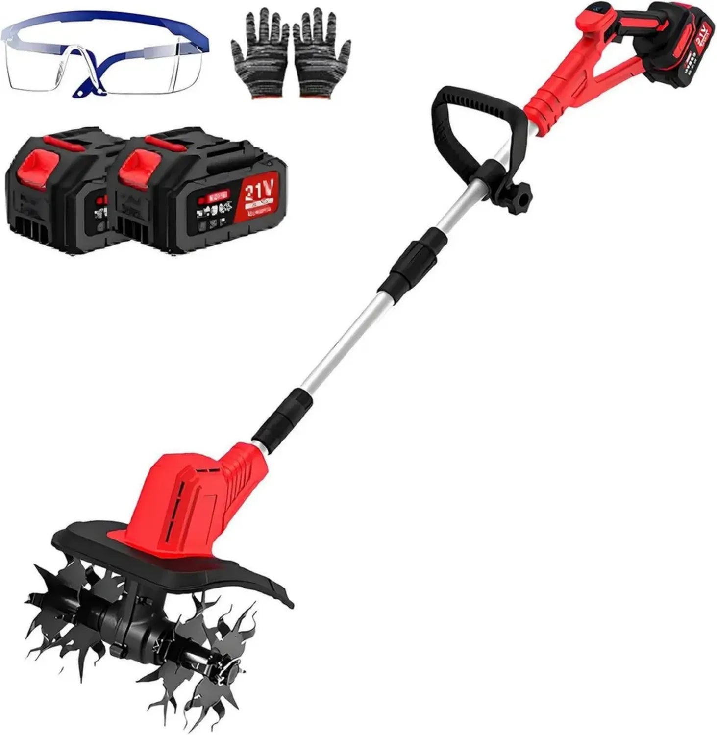 Motobineuse Électrique Sans Fil, Tige Télescopique Réglable, Largeur de Travail 20 cm, Profondeur 15 cm, Outil de Jardinage pour Prairie et Cour