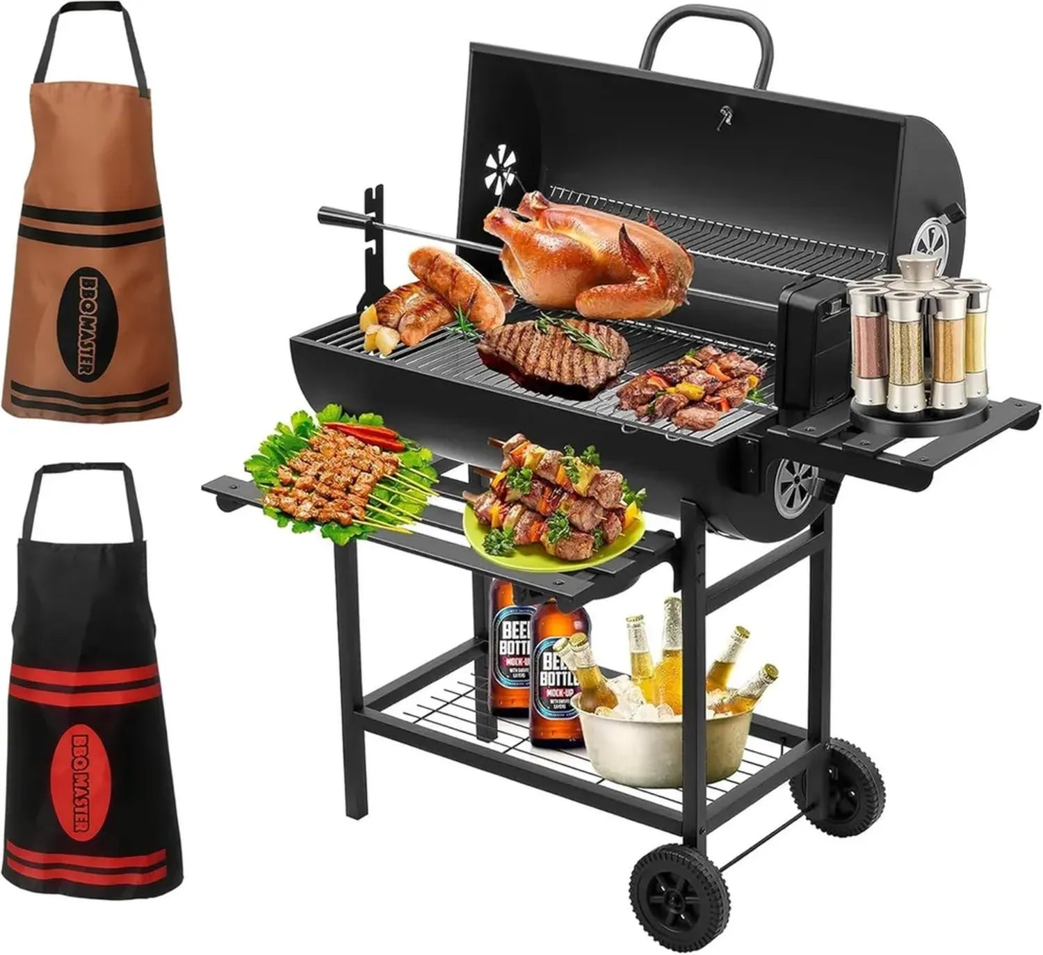 Barbecue au Charbon de Bois XXL avec Accessoires Complets