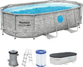 Piscine Ovale Bestway Power Steel Vista, Kit Complet avec Pompe de Filtration, Mur Imitation Pierre, 427 x 250 x 100 cm