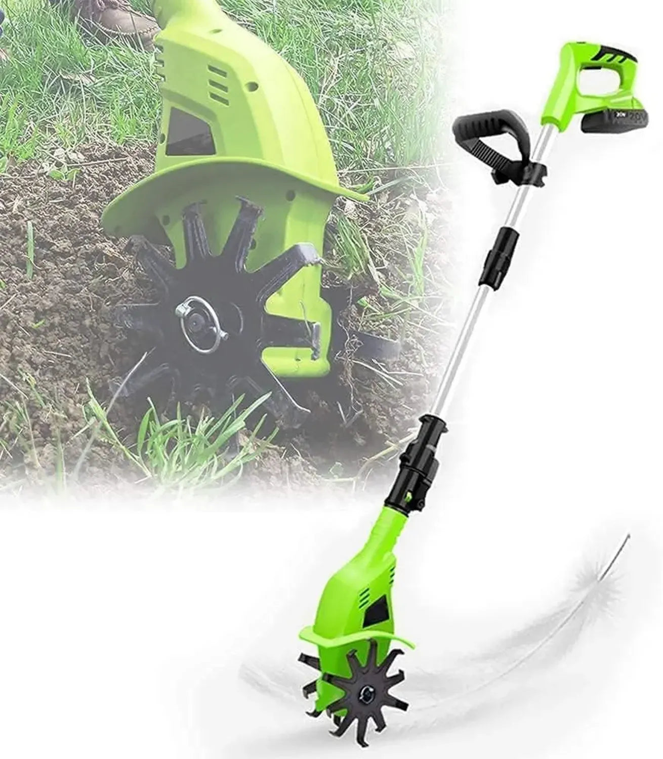 Cultivateur Électrique de Jardin avec Poignée Réglable, 97-127 cm, Portable et Rechargeable