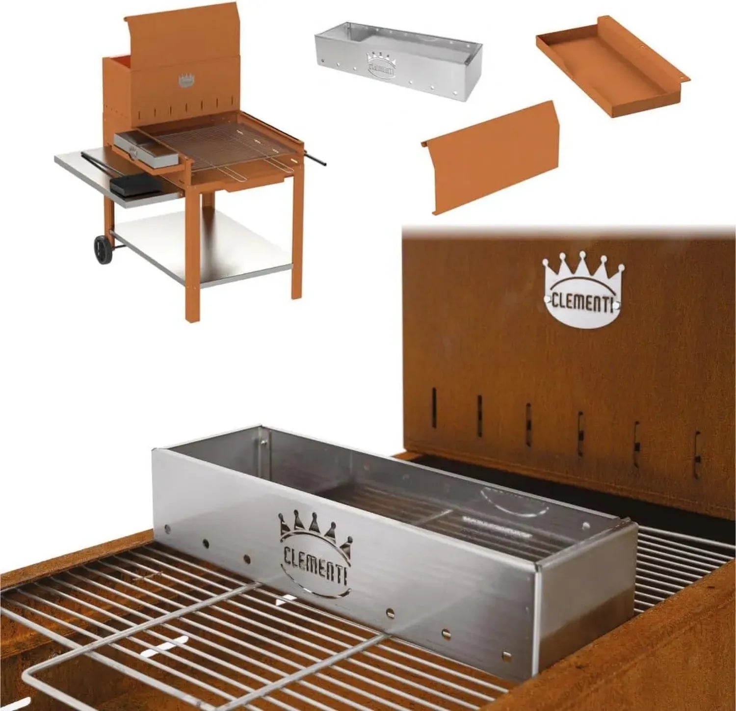 Barbecue en acier Corten avec grille inox et accessoires pour les passionnés