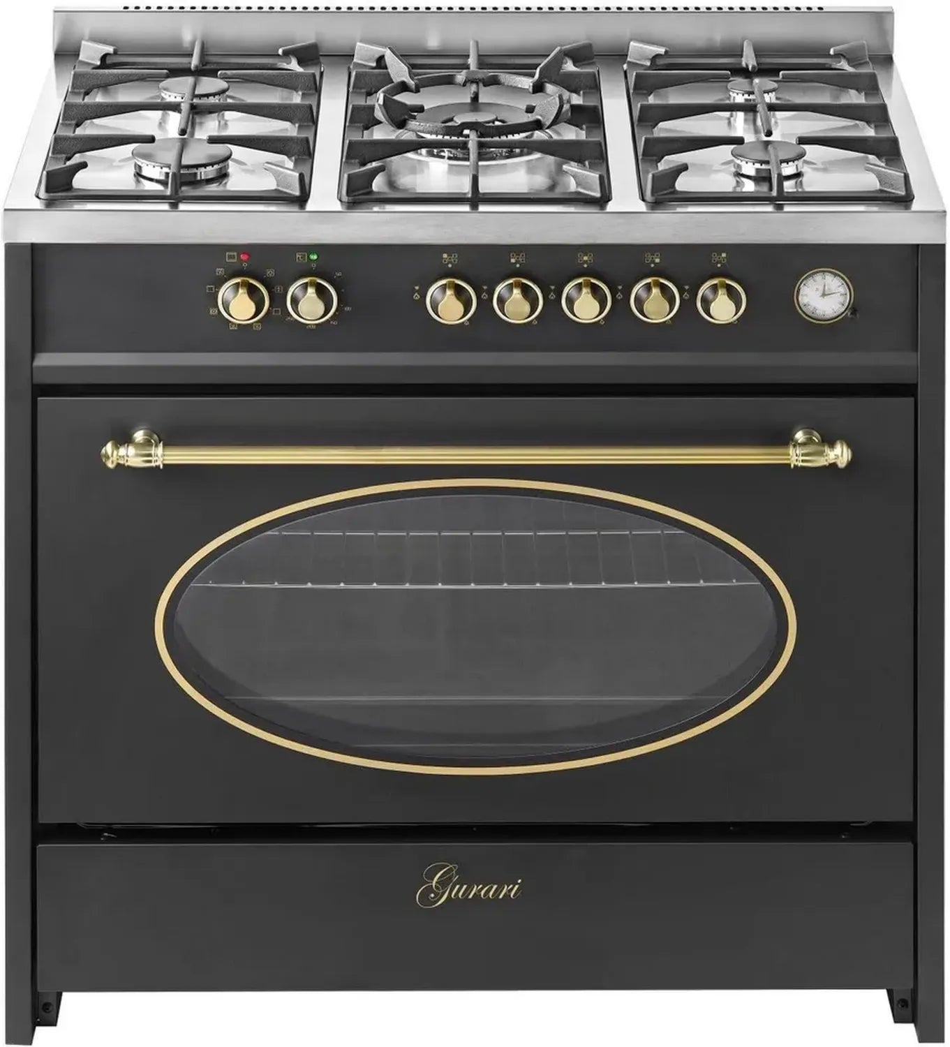 Cuisinière à gaz électrique rétro 90 cm, 121L, 8 fonctions, chaleur tournante, barbecue, 5 brûleurs haute qualité, 4 kW WOK, compatible gaz naturel et propane