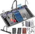 Évier de Cuisine Noir Inox 1 Bac Multifonction avec Système de Drainage et Accessoires