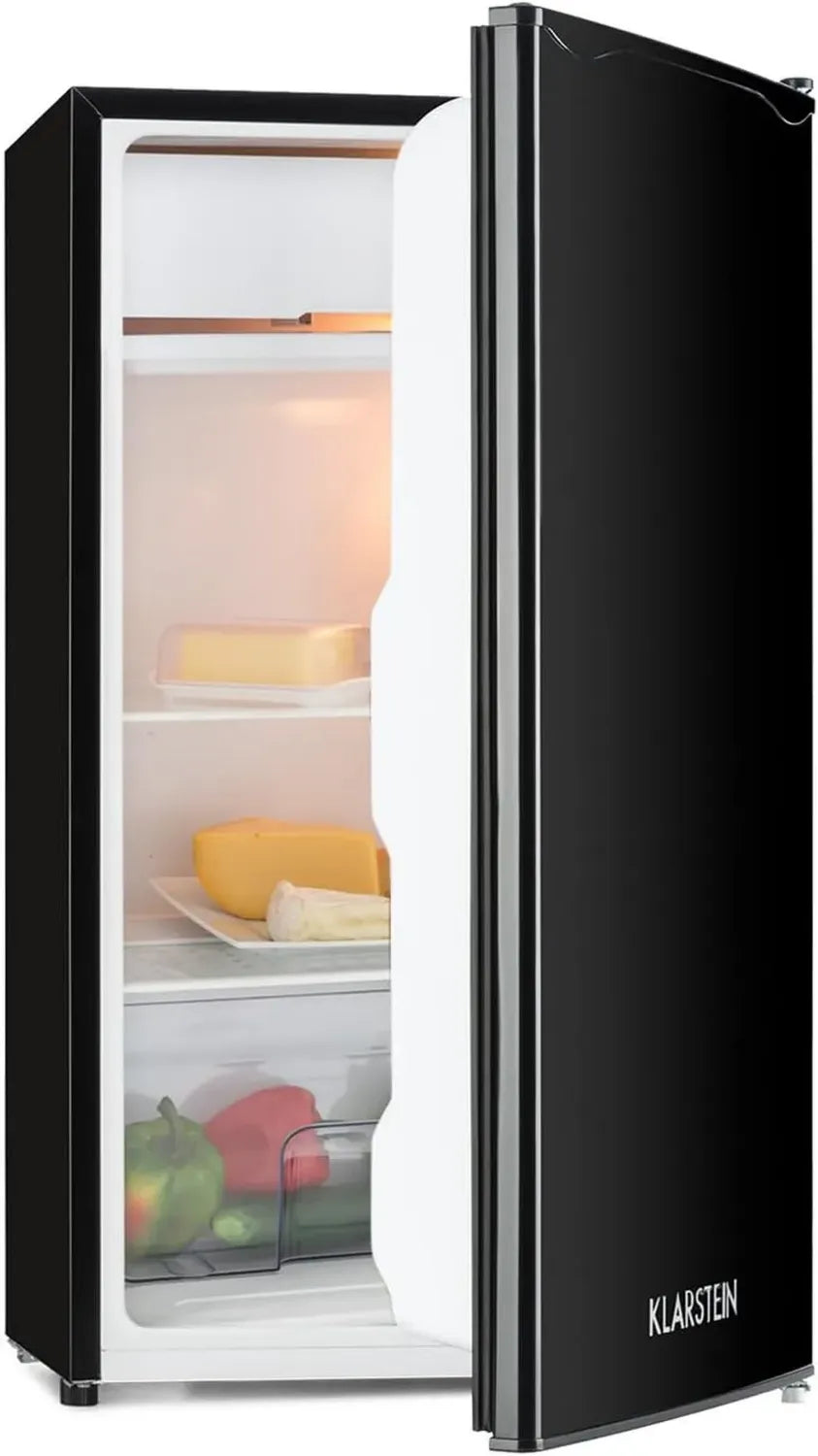 Réfrigérateur KLARSTEIN, Classe E, Congélateur Intégré, 90L, Porte Réversible, Noir, 5 Niveaux de Température, Clayettes en Verre