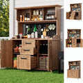 Armoire de jardin en bois robuste avec tiroirs et panneau métallique