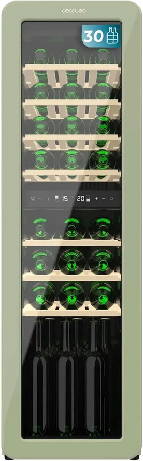 Cave à Vin Rétro 30 Bouteilles Cecotec Bolero, Double Zone, NoFrost, Éclairage LED