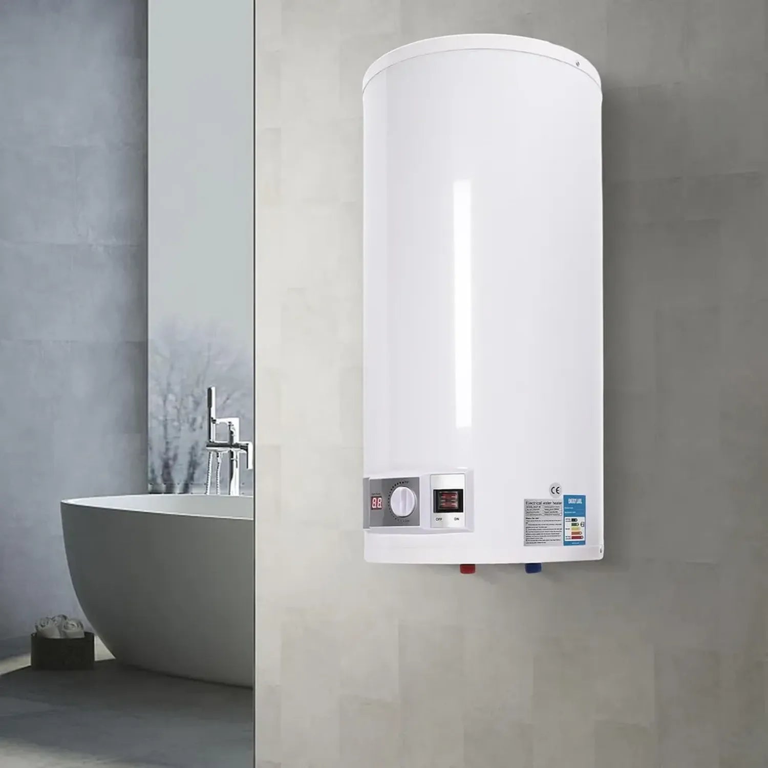 Chauffe-eau électrique 80L 2000W avec kit douche - Blanc - Température réglable 25-75°C pour cuisine et salle de bain