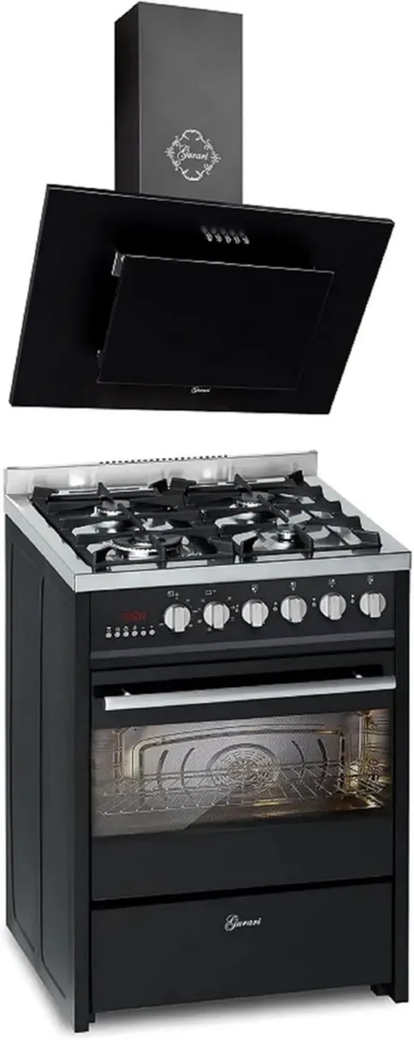 Cuisinière à Gaz 60 cm avec Four Électrique 60L et Hotte Aspire 860 m³/h