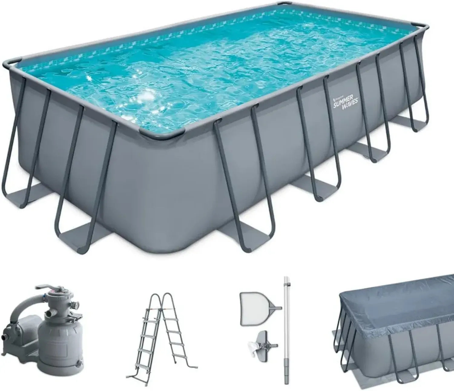 Kit Piscine Rectangulaire Summer Waves 549x274x132 cm Gris avec Pompe et Accessoires