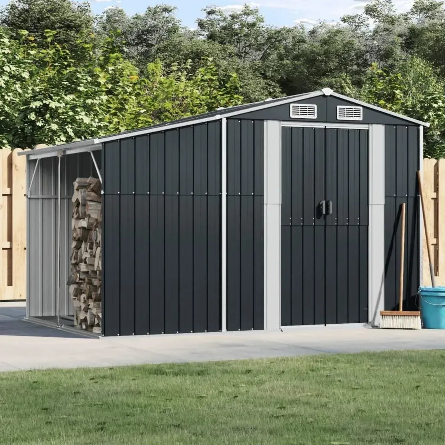 Abri de voiture en acier galvanisé anthracite 277x192,5x179 cm pour outils de jardin
