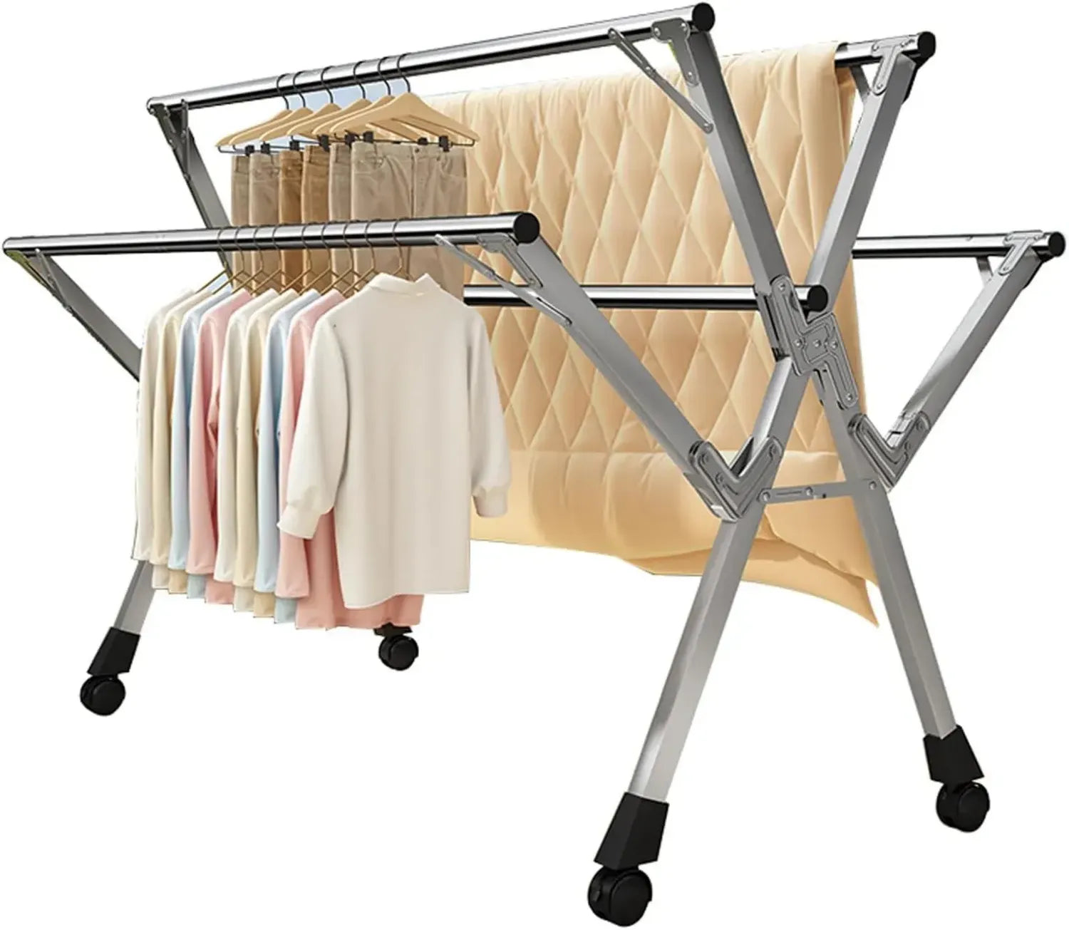 Séchoir à Linge Pliable et Réglable 200 cm avec Crochets Antivent pour Intérieur et Extérieur